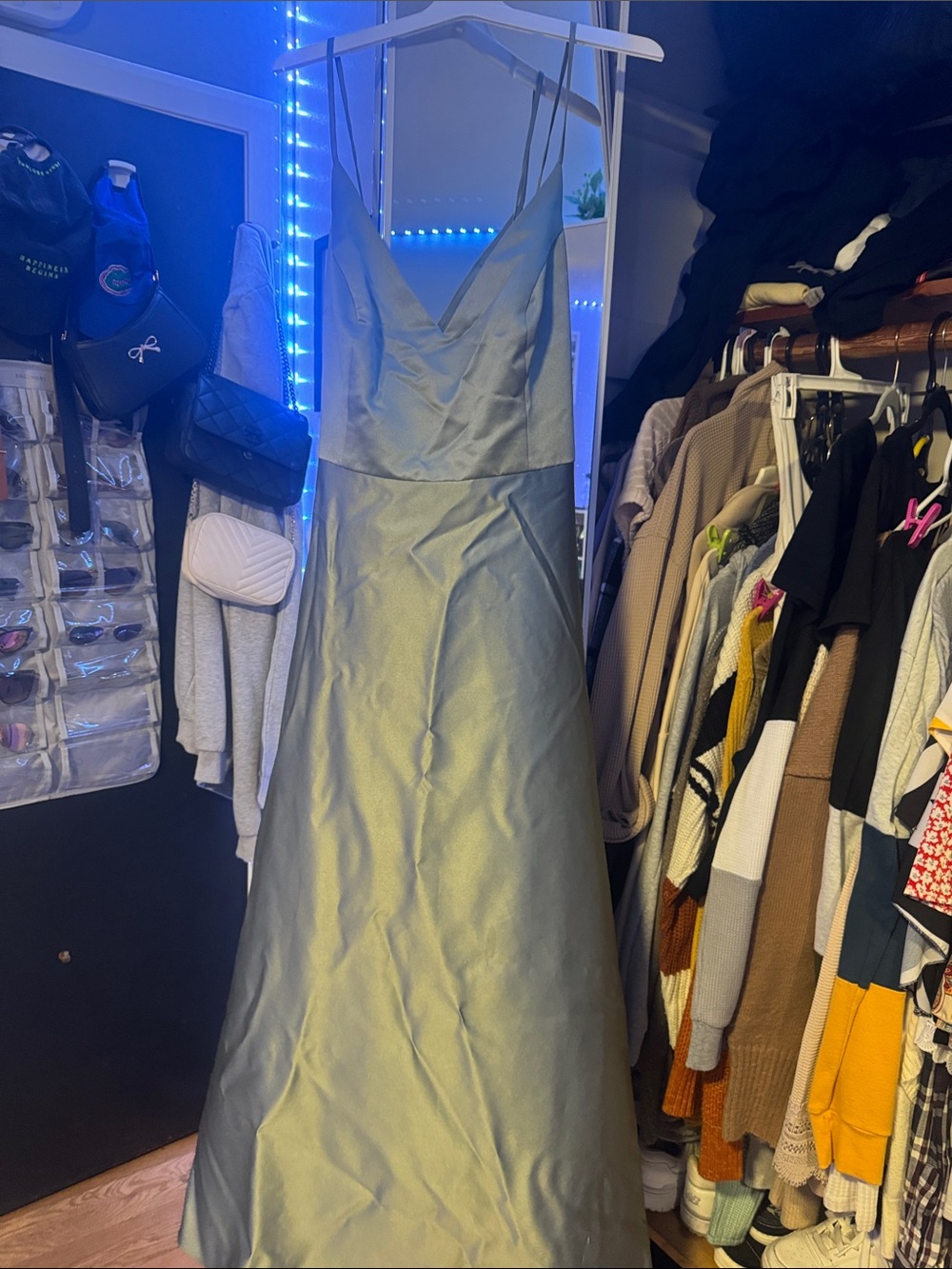Spaghetti-Strap A-Line Wedding Dress in Sage Green